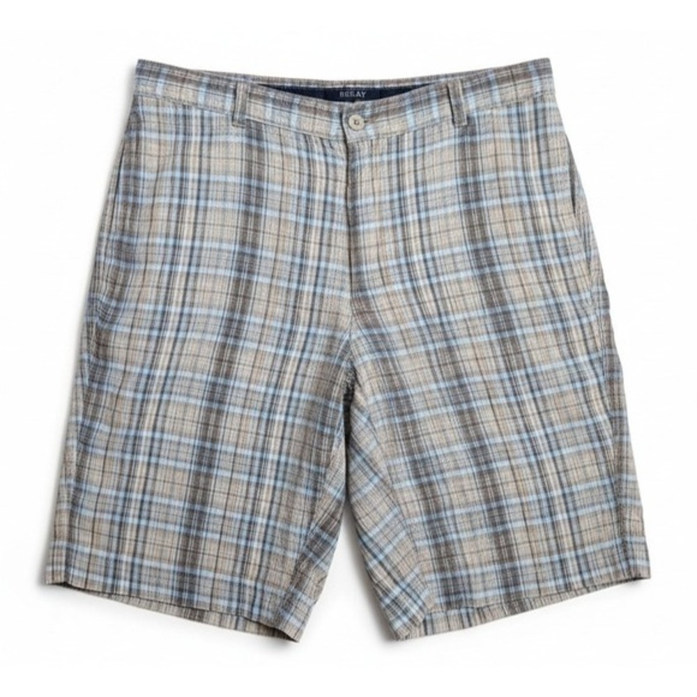 Tommy Bahama 100% Linen Bermuda Shorts Men 36 Plaid Flat Front Lightweight Beach